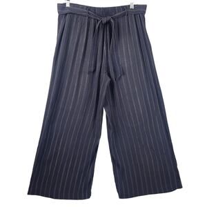 Wilfred Aritzia Paperbag Pants Women L Black Cream Striped Wide Leg Cropped